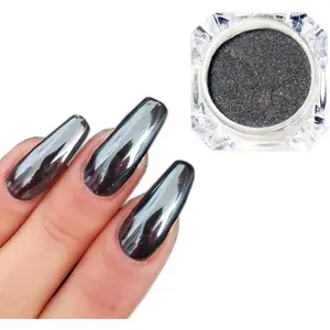 Chrome Nail Powder Metallic Mirror Effect Nail Powder Nail Art Chrome Black Mirror Powder Shiny Ultra Thin Dazzling Pigment Dust Nail Glitter Metal Decor for DIY Nail Art Gel Polish 1g/Bottle