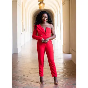 Janelle Single Shoulder Pant Set - Rose