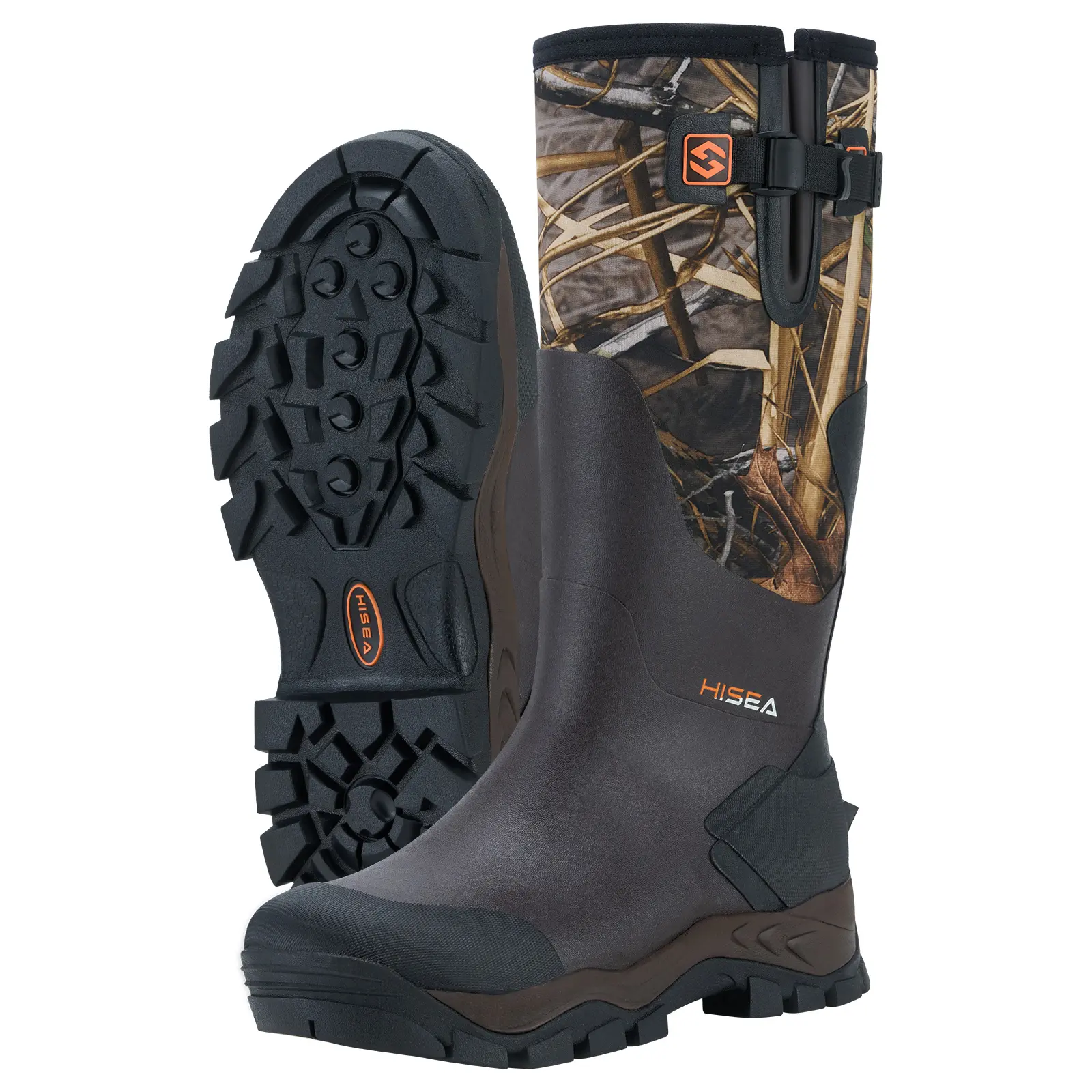 HISEA Men's Waterproof Rubber Hunting Boots - Adjustable Calf Mud Boots for Farming, Fishing & Outdoor Work