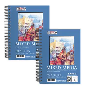 5.5"x8.5" Mixed Media Sketchbook, 2 Pack (60 Sheets), 98 lb (160 gsm) - Spiral-Bound Pad with Perforated Acid-Free Paper - Artist Sketch Book For Drawing, Painting, Watercolor