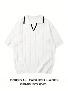 Spring/Summer Unisex Casual Business Minimalist Loose Solid Color Short Sleeve Knit Polo Pullover Top