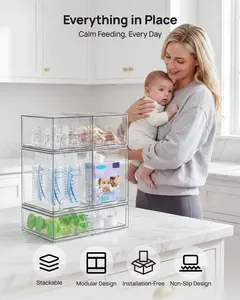 【Bottles Station】Vtopmart Stackable Nursery Set of 5/8 Clear Plastic Organizer Bins for Makeup Beauty Supplies Vanity Bathroom Cabinet Pantry, Multi-Size Flexible Design BPA-Free Safe Water&Dust Proof
