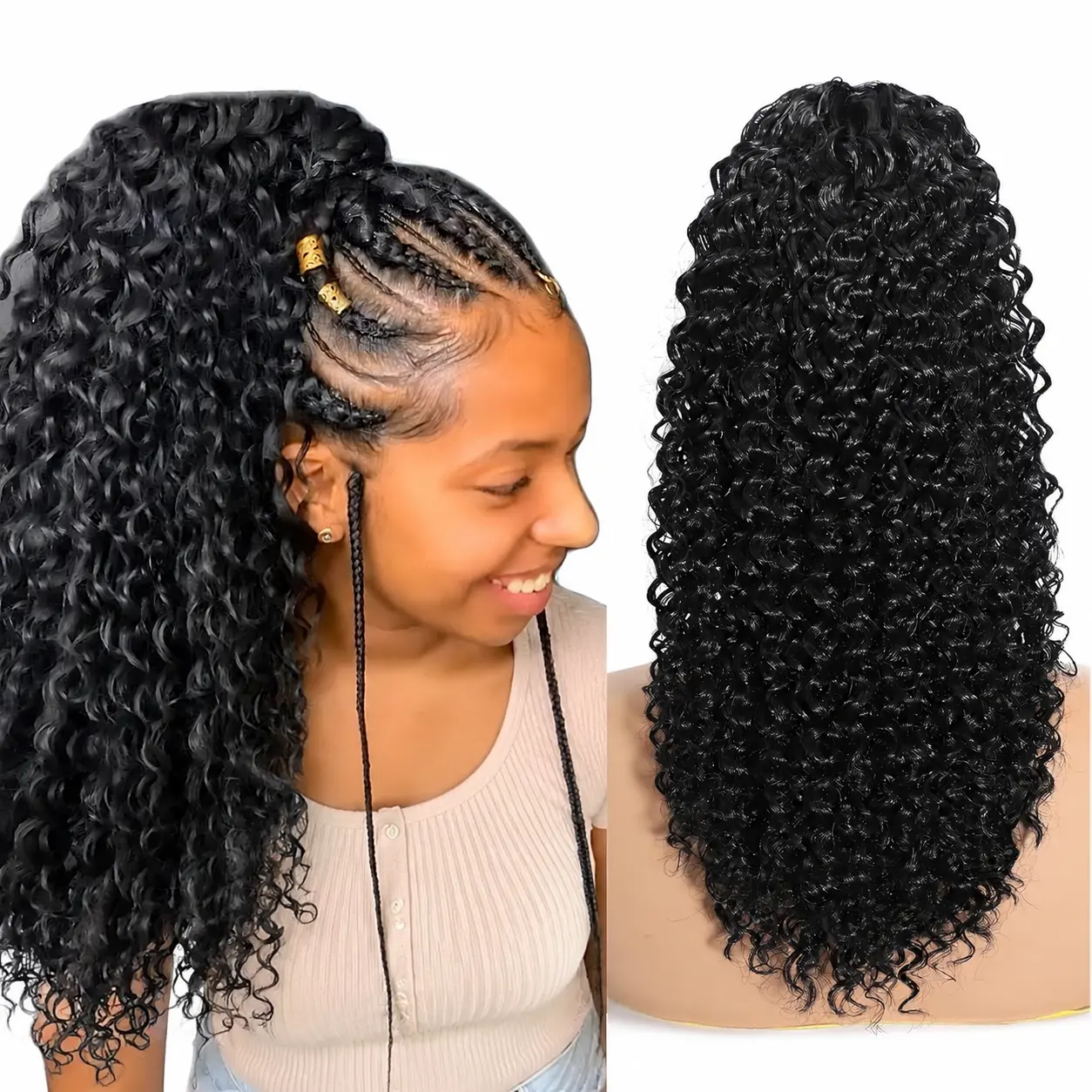 Curly Drawstring Ponytail Extension for Black Women 20 Inch Afro Kinky Curly Ponytail Drawstring Hair Extensions Synthetic Pony Tails glueless Hairpiece for Daily Use