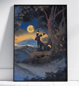 Umbreon Poster, Japanese Tapestry Style, Bedroom Wall Art - POSTER NO FRAME