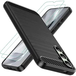 for Galaxy S24 FE Case: with 2 count Screen Protector Shock-Absorption Flexible TPU Rubber Protective Cover for  Galaxy S24 FE Phone Case(Black)