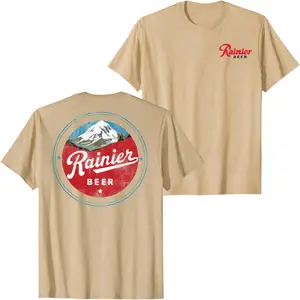 Rainier Beer Mountain Logo Graphic T-Shirt, Vintage Pacific Northwest Peak Back Print Tee for Men Women, Retro Unisex Streetwear Outdoor Adventure Shirt, Summer Casual Top