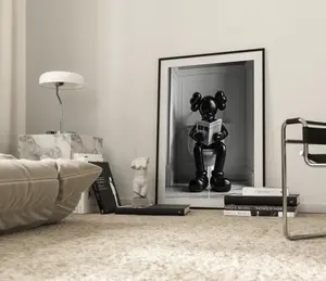 Black Kaws Figure Sitting on the Toilet Reading a Newspaper, Kaws Poster No Frame