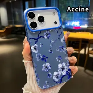 Blue blossom grace Pattern Phone Case for iPhone 17 16 15 14 Pro Max 13 12 11 XR XS Plus Air E Shockproof Anti-Scratch Durable PC Back Protective Cover Cellphone Protective