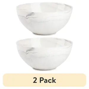 2-Pack Grey Marble Stoneware Bowls, 32oz Large Serving Bowls - Oven Safe for Soup, Pasta & Salad Tableware Oven