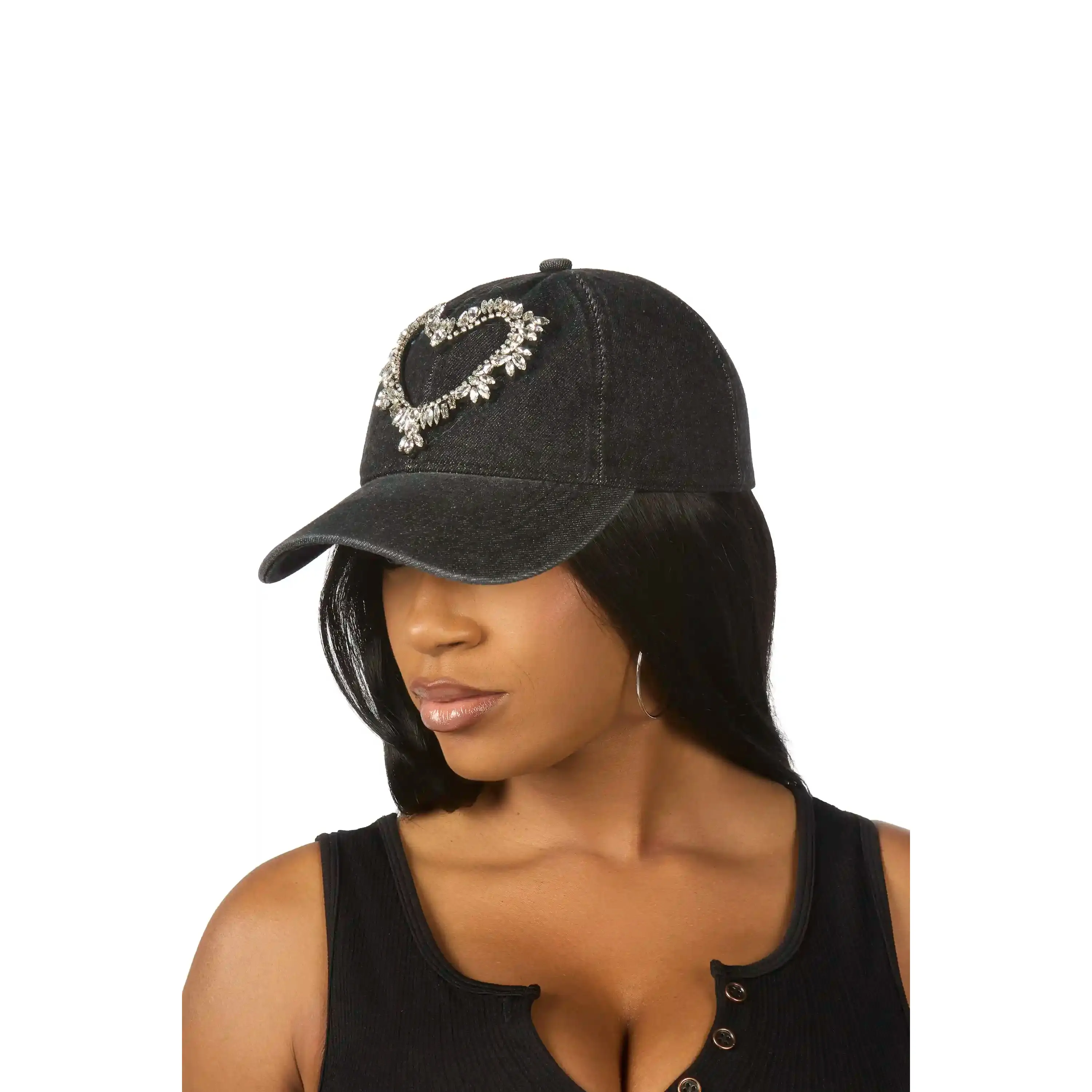 Women\'s Unbranded Black Embellished Hat One Size Unisex Trucker Adjustable Snapback Baseball Cap Split One  main image 4