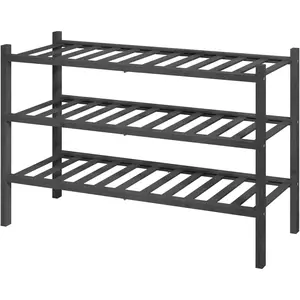 Wooden Shoe Rack for Closet - Stackable Shoe Organizer with Modular Structure, Space-Saving Shoe Shelf for Entryway, Living Room, Bedroom, 26.8" Wide - 3 Tiers, Black