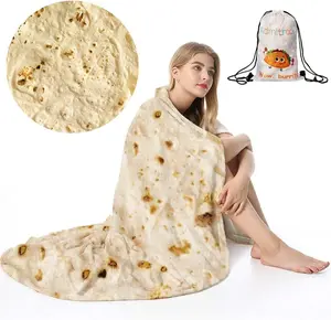 [New Deal]- Tortilla Blanket, Funny Realistic Round Burrito Throw for Adults & Kids (Double Sided)