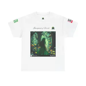Enchanted Forest Unisex Heavy Cotton Tee, Nature Lover Shirt, Gift for Her, Boho Style Top, Eco-Friendly Apparel, Magical Scene Design Fabric Womenswear