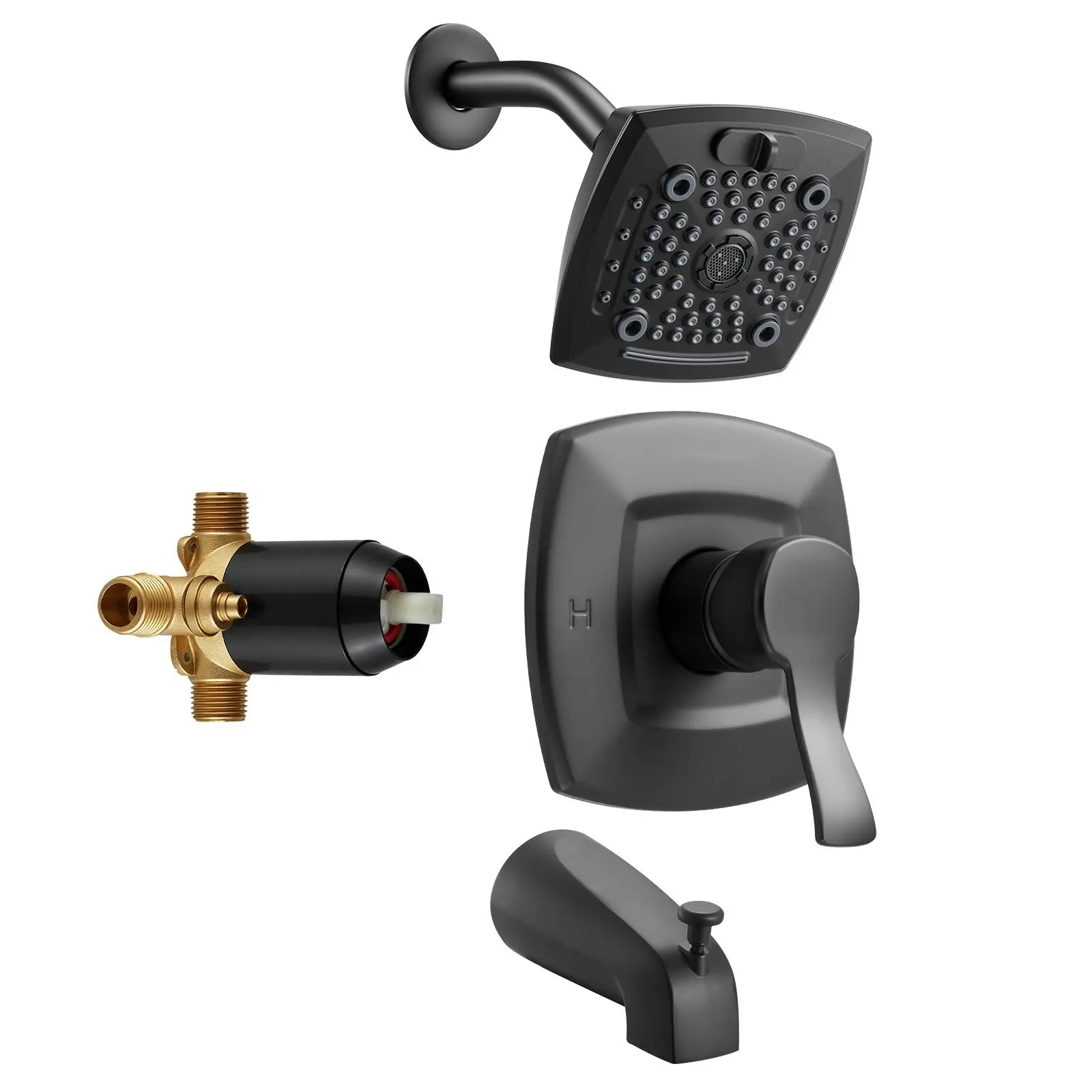 Tub And Shower Faucet Set With 5-Setting Bathtub Faucet Package, Black Finish, High-Flow Valve System, Durable Metal Construction, Easy Installation, Precise Temperature Control, Leak-Resistant Seals, Modern Bath Renovation