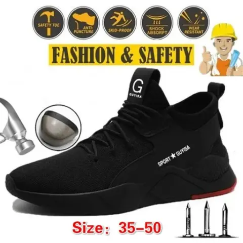 Men's Chic Mesh Lightweight Safety Shoes, Steel Toe Work Footwear with Breathable Kevlar Fiber, Outdoor Letters-Accented Design