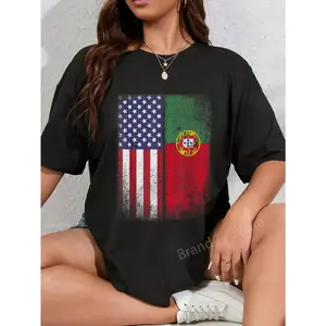 100% Cotton Portuguese American Flag Portugal Usa T-Shirt