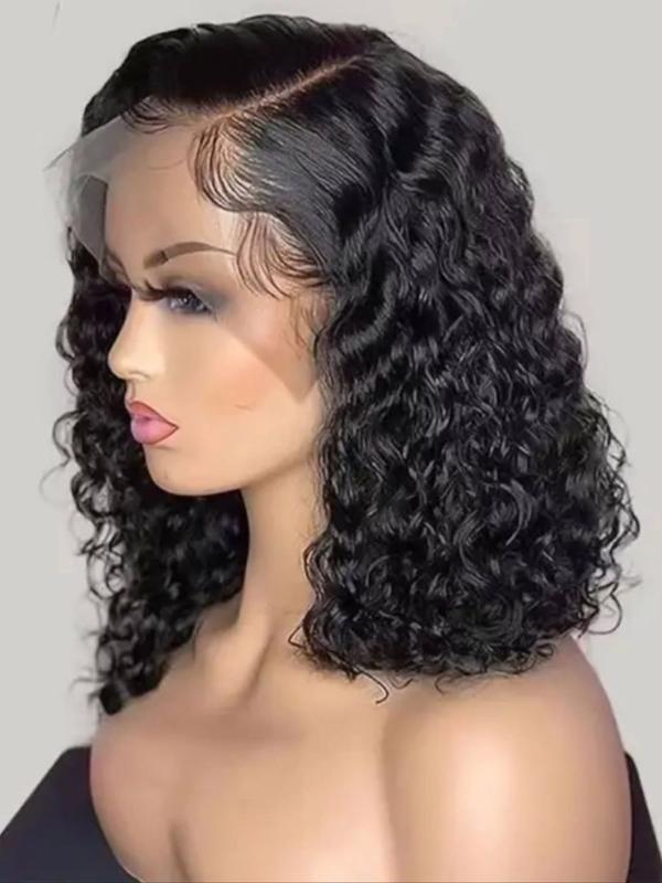 Deep Wave Bob Wigs Natural Color 220% Density 13x4 Lace Front Human Hair Wigs Brazilian Lace Closure Frontal Short Bob Wig Short Curly Brazilian Hair Wig Real Human Hair Deep Wavy Wigs