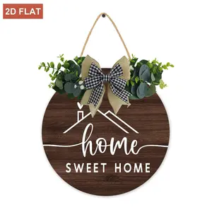 Welcome Front Door Wreath Porch Decor,12 inches,Rustic Round Wooden Home Sweet Home Outdoor Sign Hanging for Farmhouse Home Outside Indoor