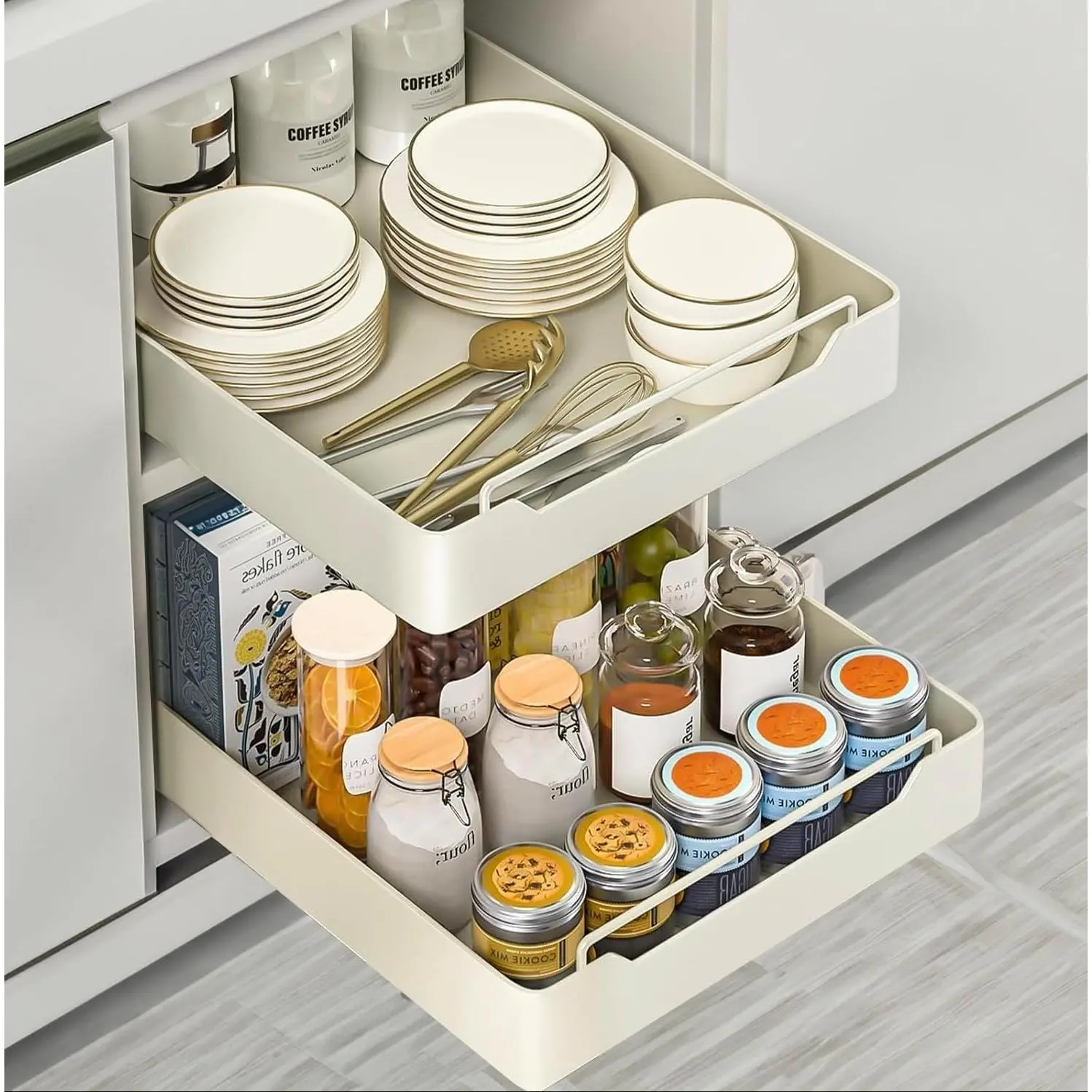 Heavy-Duty Nano Adhesive Pull-Out Kitchen Organizer Rack, 11.8x20.8in Slide-Out Shelf with 2.75in Height for Kitchen Cabinets, Pantry, Kitchen Organizers