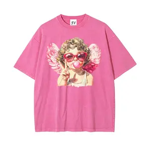 Cute Cupid Valentine Shirt S~5XL Oversize Unisex Washed T-Shirt for Women and Men's Unisex Fit Batik Cotton Oversize Streetwear Menswear  Super Soft Pre-Shrunk