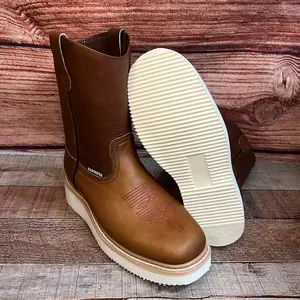 Men's Square Toe Rodeo Work Boots Pull-On Genuine Leather Very Light -Bota de Trabajo Mexicana No Casco Est. 915