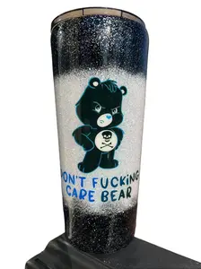22 ounce Don't F*cking Care bear swear bear glitter epoxy tumbler