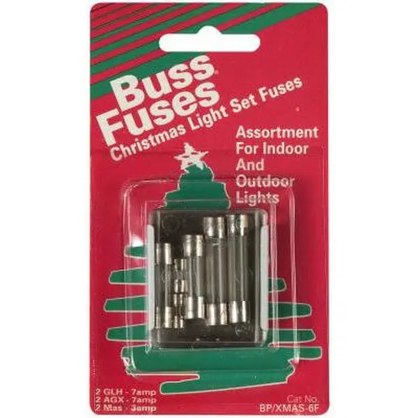 Christmas Light Replacement Fuse 6-Pack (BP-XMAS-6F) – Compact Assortment with AGX-7, GLH-7, MAS-3, 125V Max for Indoor & Outdoor String Lights, Sailing & Water Sports Replacement Parts, Outdoors, 0.05 Lbs, 4.75 X 2.75 X 0.38 In, Indoors, Light Strings