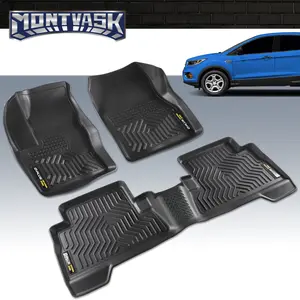 CROSSDESIGN TPE Car Floor Mats Waterpoof Fit For 2013-2019 Ford Escape 13-18 Ford C-Max All Weather TPE LinersFord C - Max, Front & 2nd Row Liner Black, 3 pc