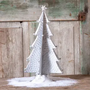 18" Primitive Tin Christmas Tree in Rustic White Wash