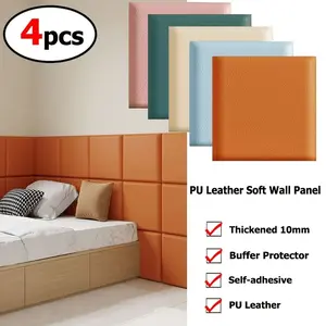 4pcs Thicken Buffer PU Leather Soft Wall Panel, Self-Adhesive Waterproof, Durable & Flexible Design, Ideal for Home Decor