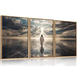 3pcs/set Framed Holy Religious Belief God Jesus and Holy Spirit Posters Print Sacred Heart Jesus Shepherd Canvas Painting Living Room Home
