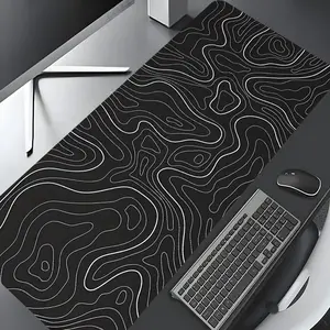 Minimalist Black Topographic Large Gaming Mouse Pad, Desk Accessories, Modern Workspaces Aesthetic Desktop Decoration Drotection Pad,Washable Rubber Pad Non-Slip Lock Edge Multi-Size Mouse Pad Suitable For Home Office Desktop Accessory