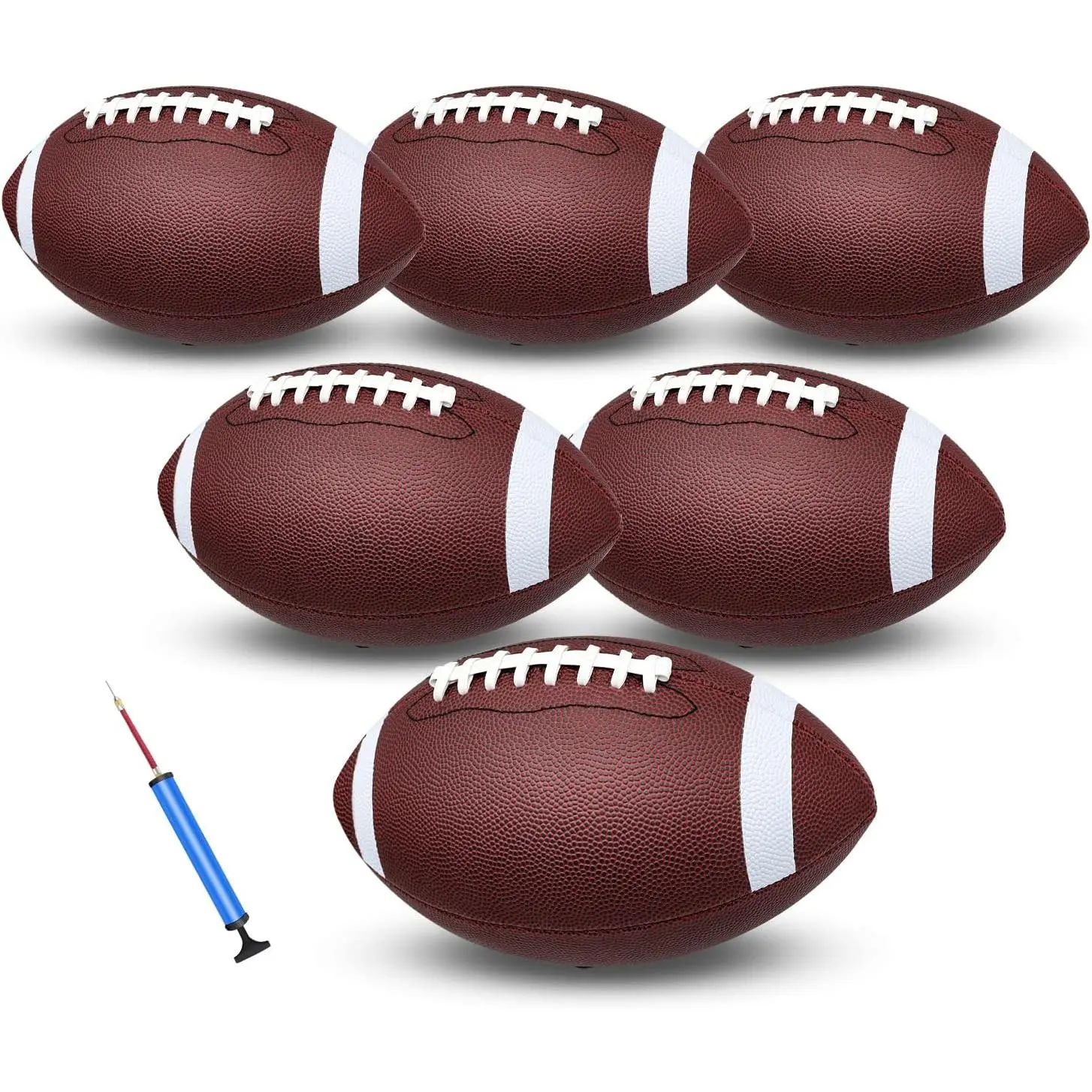 jiaonun 6 Pack Youth Size 6/Official Size 9 Footballs Inflatable with Pump for Youth, Junior, Adult, College, High School, Regulation Size Football, American Football,Leather Foot Ball