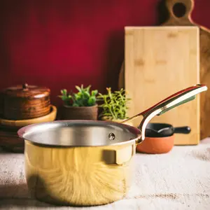 P•TAL Brass Saucepan with Insulated Heat-Resistant Handle | High Nutrition Retention | Teflon-Free, Tin Coated, Chemical-Free and Non-Stick