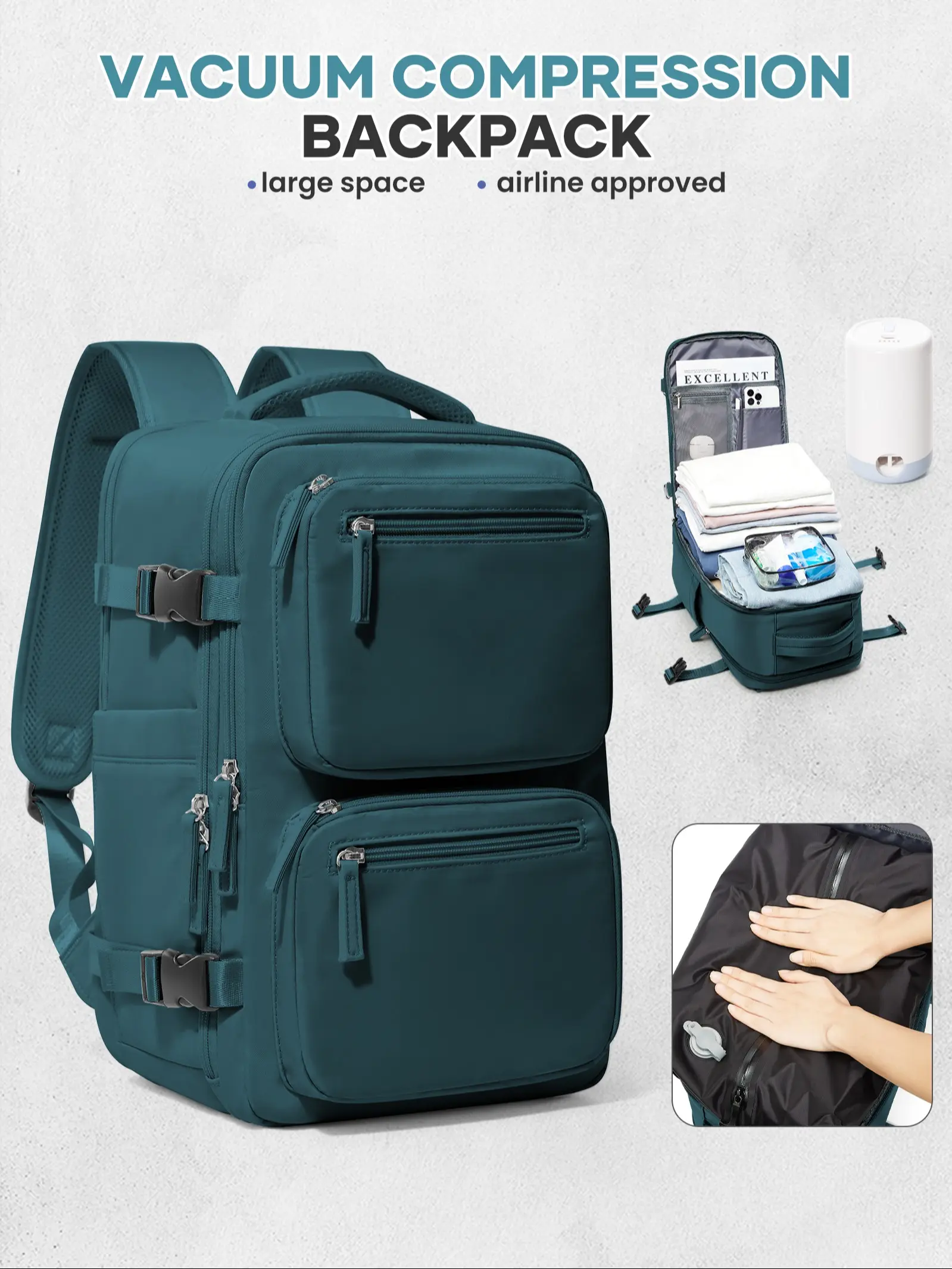 2-Piece Vacuum Travel Compression Set, Expandable Travel Backpack, Large Capacity Lightweight Multi-Layered Design, Includes Laptop Bag, Ideal for Airplane Flight - TikTok Shop 2-Piece Vacuum Travel Compression Set, Expandable Travel Backpack, Large Capacity Lightweight Multi-Layered Design, Includes Laptop Bag, Ideal for Airplane Flight - TikTok Shop