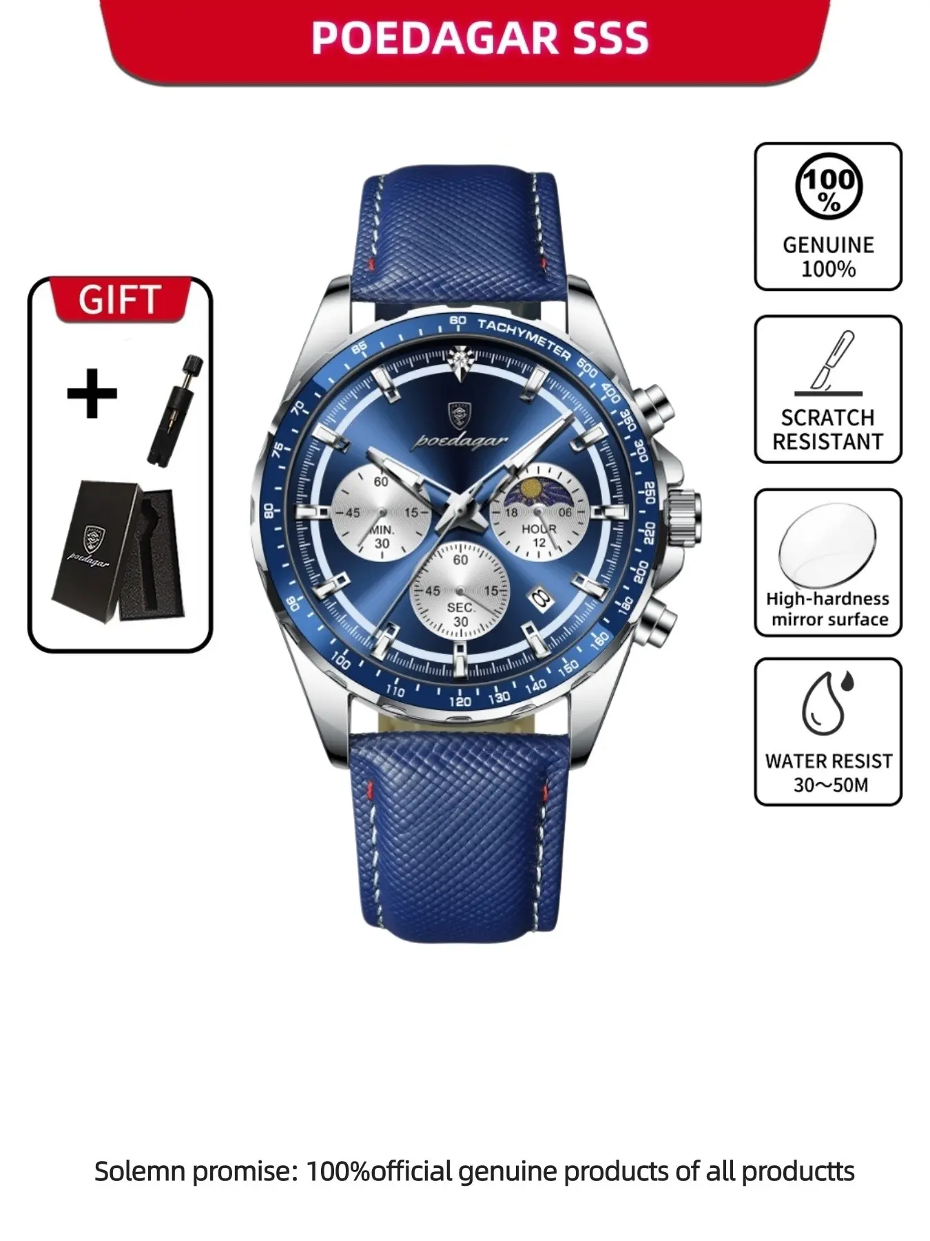 POEDAGAR men's casual watch Luminous Analog Watch simple nylon strap stainless steel quartz watch waterproof calendar night light multifunctional watch