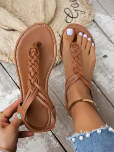 2026 Braided Toe Cross Strap Women Sandals, Comfortable Flat Sole, Slip-Resistant, Durable, Casual Style, Perfect for Spring and Summer