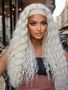 26 Inch Long Wavy Wig with Headband, Synthetic Curly Hair, Comfortable and Versatile Heat Resistant Fiber for Everyday Use, Stylish Women's Hair Accessory, Synthetic Machine Wigs