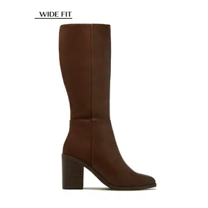 Draya Wide Fit Block Heel Boots - Brown