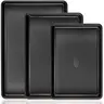 Non-Toxic Carbon Steel 3-Piece Bakeware Set - Baking Supplies, Kitchen Supplies for Christmas, Business, with Diamond Textured Surface, Half & Quarter Jelly Roll Pans, Mildew-Proof Oven-Safe Black Sheets for Cake Desserts