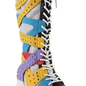 Women's Colorful Stylish Knee Boots with Unique Design and Colorful Straps