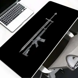 Sword-Gun Fusion Tough-Core Cool Style Extended Gaming Desk Mat, Tough-Core Cool Desktop Decoration Protection Pad, Rubber Non-Slip Lock Edge Multi-Sized Pad, Suitable For Laptop Desktop Gaming Work Home, Ideal Tough-Core Cool Gift For Family And Friends