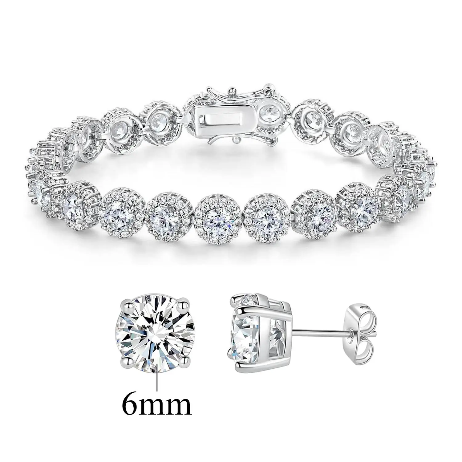 White gold+6MM earring