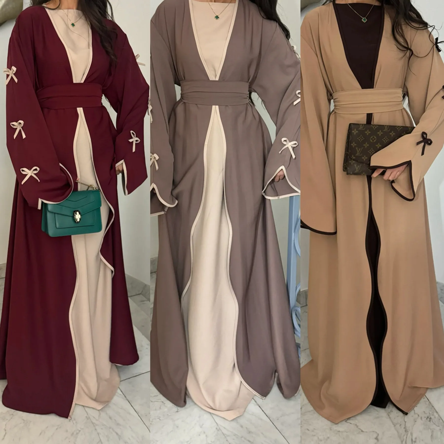Ramadan Eid Open Abaya Dubai Luxury Muslim Dress Bow Abayas for Women Turkish Dresses Islamic Clothes Kaftan Robe Femme Musulman