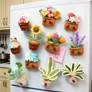 Elegant 3PCS/SET Small Crochet Plant Pot Magnet, Perfect for Refrigerator and Whiteboard Decoration, Stylish Magnetic Sticker