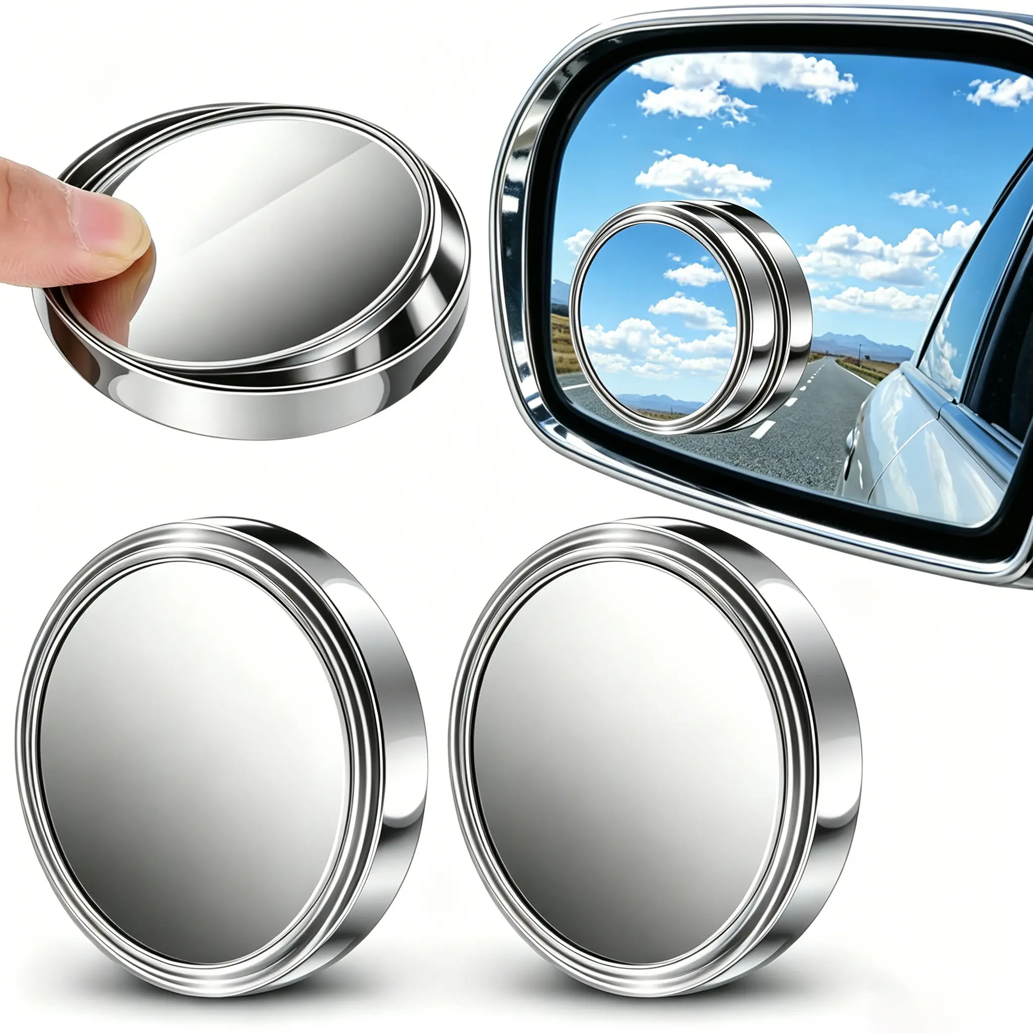 2/4PCS Blind Spot Mirror, 360° Adjustable Rotating HD Glass Wide Angle Rear View Mirror, Waterproof Convex Auxiliary Mirror for Cars SUV Trucks, Eliminate Blind Spots, Universal Stick-on Side Mirror Accessories