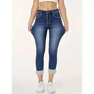 Women's Thermal Insulated Fleece-Lined High-Stretch Skinny Jeans - Winter Pants with Fleece Lining, Wash Blue, Straight Leg Fit, Heavy-Duty Stitching & Elegant Washed Texture for Office, Streetwear & Everyday Winter Wear - Warm & Durable Blue Jeans for Co