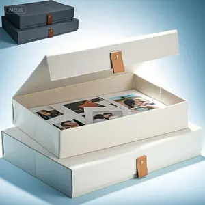 Elegant Fabric Photo Organizers with Lids - Set of 2 Stylish Storage Boxes for Pictures, Documents, Scrapbooking Supplies - Secure Keepsake Containers with Durable Linen Design - Versatile Memory Boxes for Home Office Use