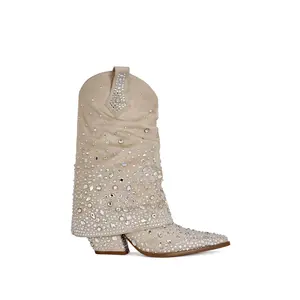 CHRISTOS-BEIGE WESTERN BLOCK BOOTIE