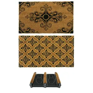 Rubber-Cal "French Provincial Doormat Kit" - 2 Coir Front Doormats and 1 Boot Scraper